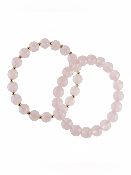 Jewelry - Genuine Rose Quartz Beaded Stretch Bracelet Set Heart Chakra